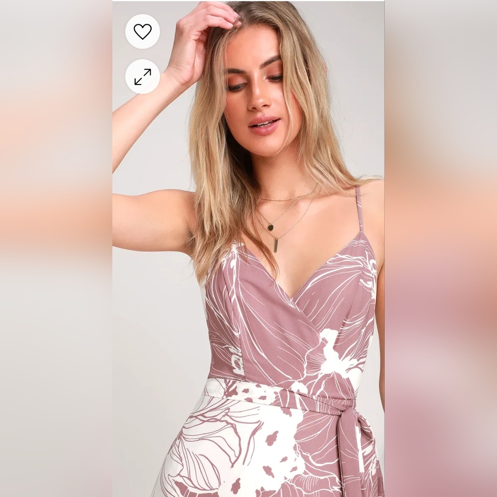 Lulus Always Mine Mauve and White Floral Print Wrap Maxi Dress Small